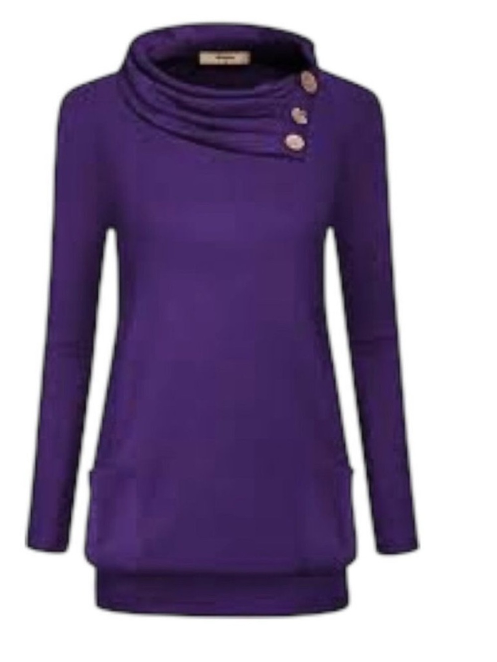 Miusey Purple Cowl Neck Raglan Long Sleeve Tunic Sweatshirt with Pockets Medium